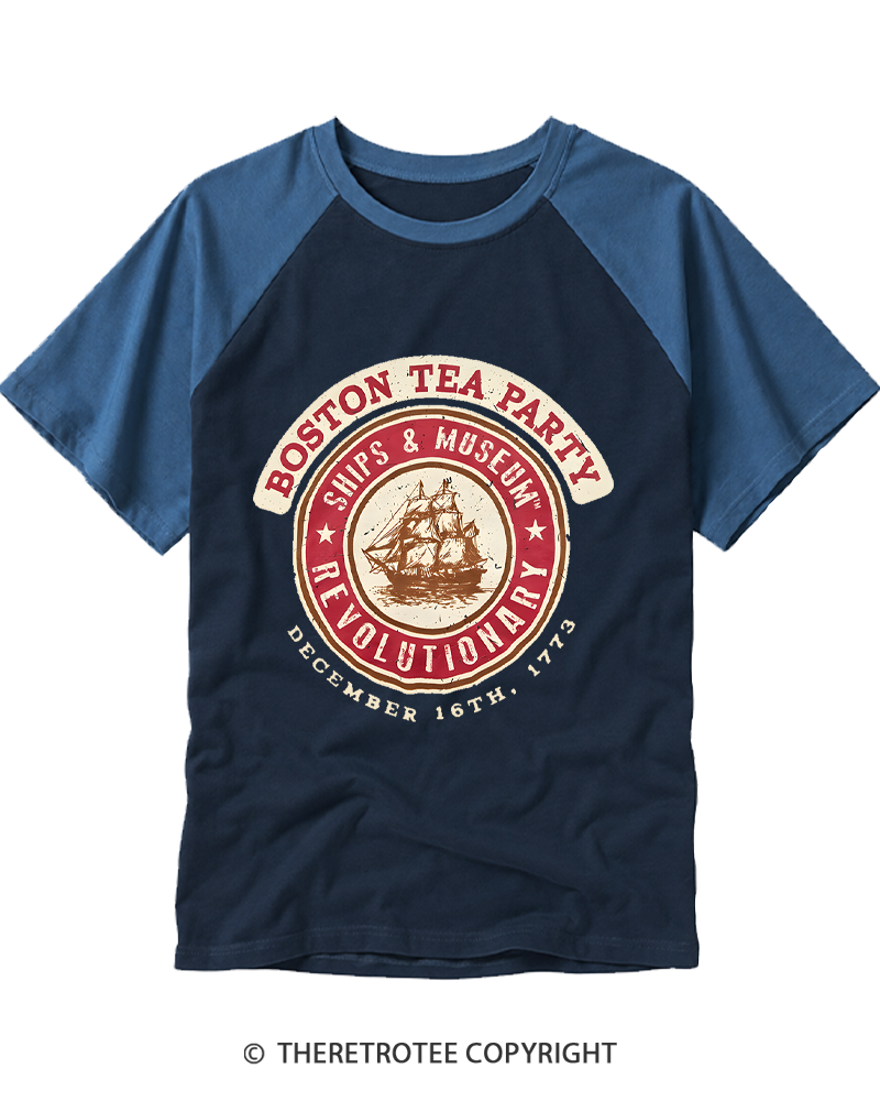 TheRetroTee Boston Tea Party 1773 Raglan Baseball T-Shirt