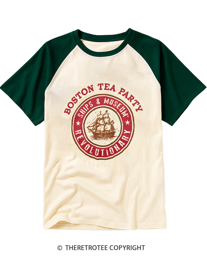 TheRetroTee Boston Tea Party 1773 Raglan Baseball T-Shirt