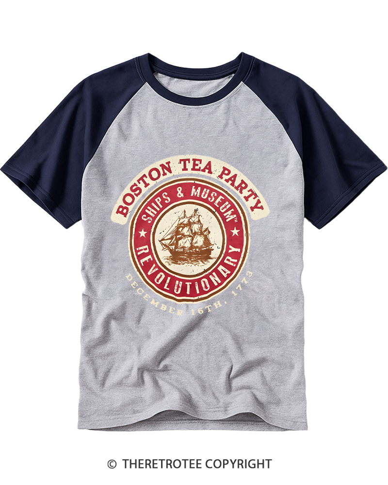 TheRetroTee Boston Tea Party 1773 Raglan Baseball T-Shirt