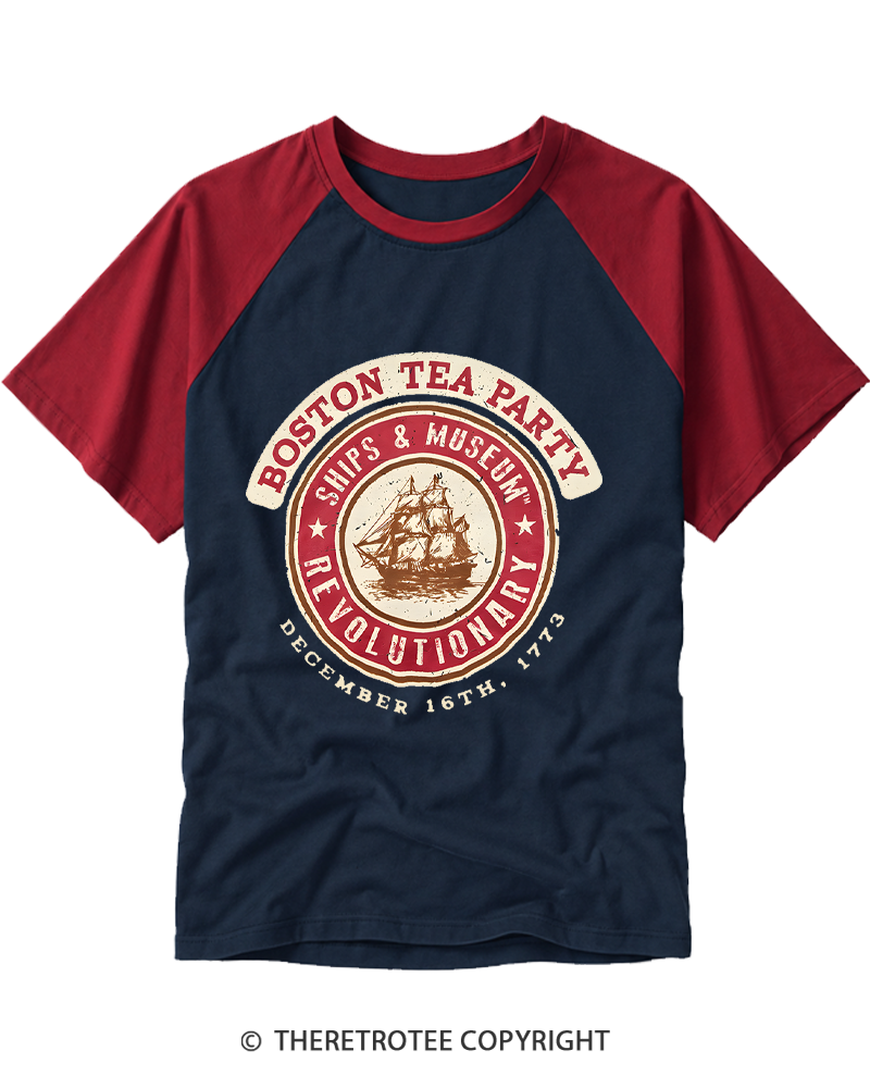 TheRetroTee Boston Tea Party 1773 Raglan Baseball T-Shirt