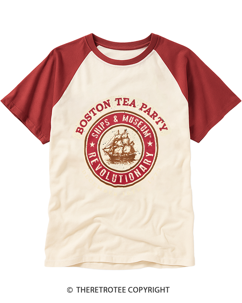 TheRetroTee Boston Tea Party 1773 Raglan Baseball T-Shirt