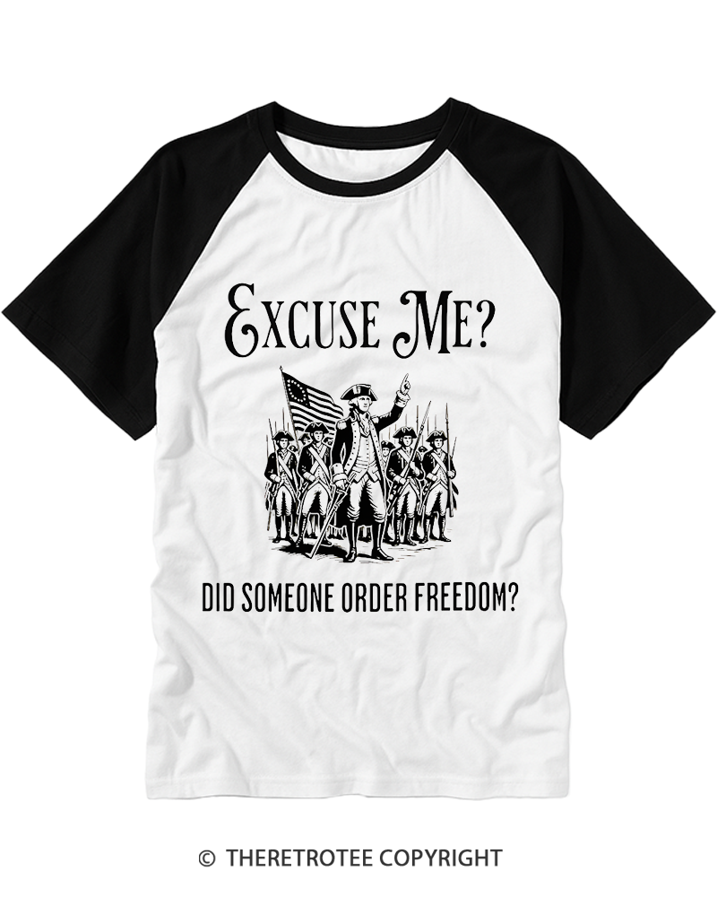 TheRetroTee Did Someone Order Freedom 1776 Raglan Baseball T-Shirt