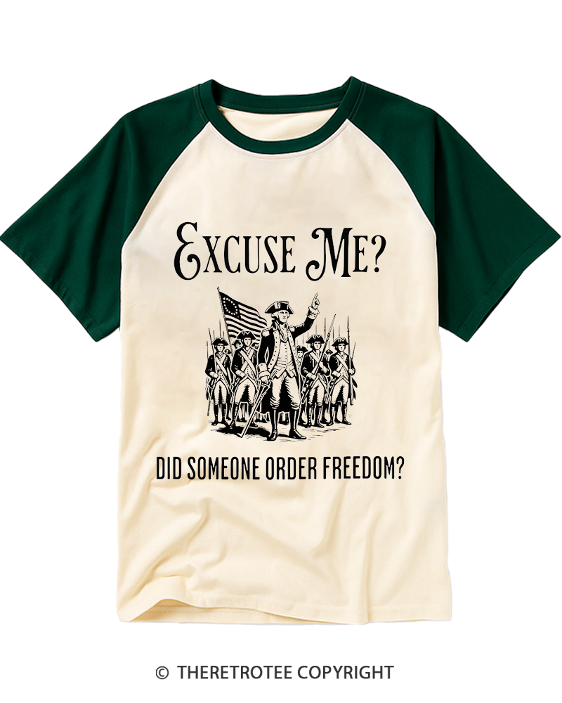 TheRetroTee Did Someone Order Freedom 1776 Raglan Baseball T-Shirt