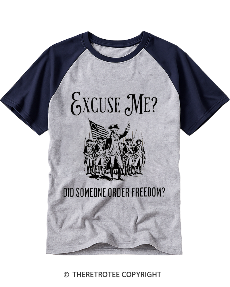 TheRetroTee Did Someone Order Freedom 1776 Raglan Baseball T-Shirt