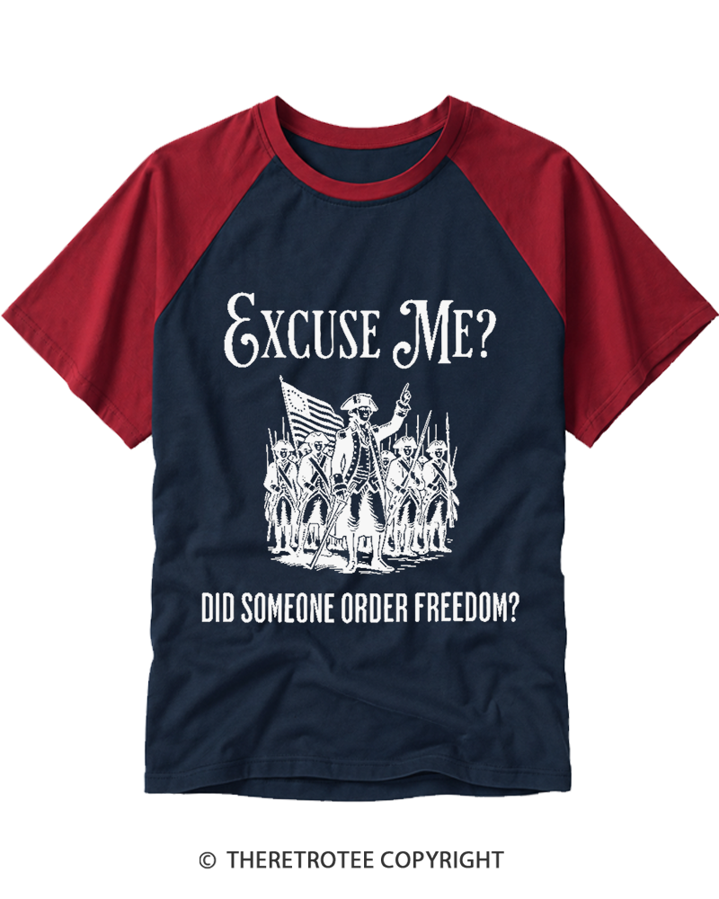 TheRetroTee Did Someone Order Freedom 1776 Raglan Baseball T-Shirt