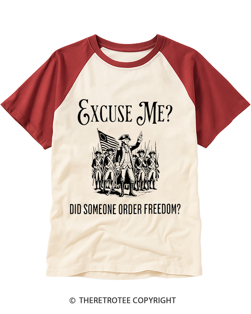 TheRetroTee Did Someone Order Freedom 1776 Raglan Baseball T-Shirt