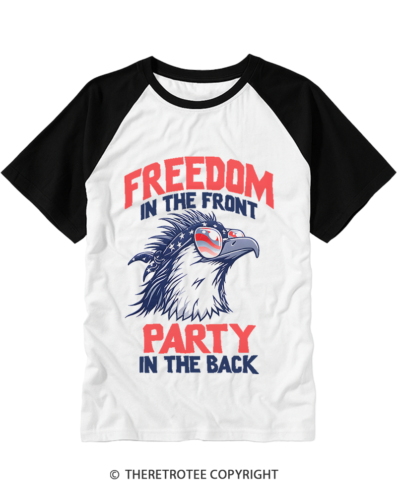 TheRetroTee Freedom In The Front, Party In The Back 1980s Raglan Baseball T-Shirt
