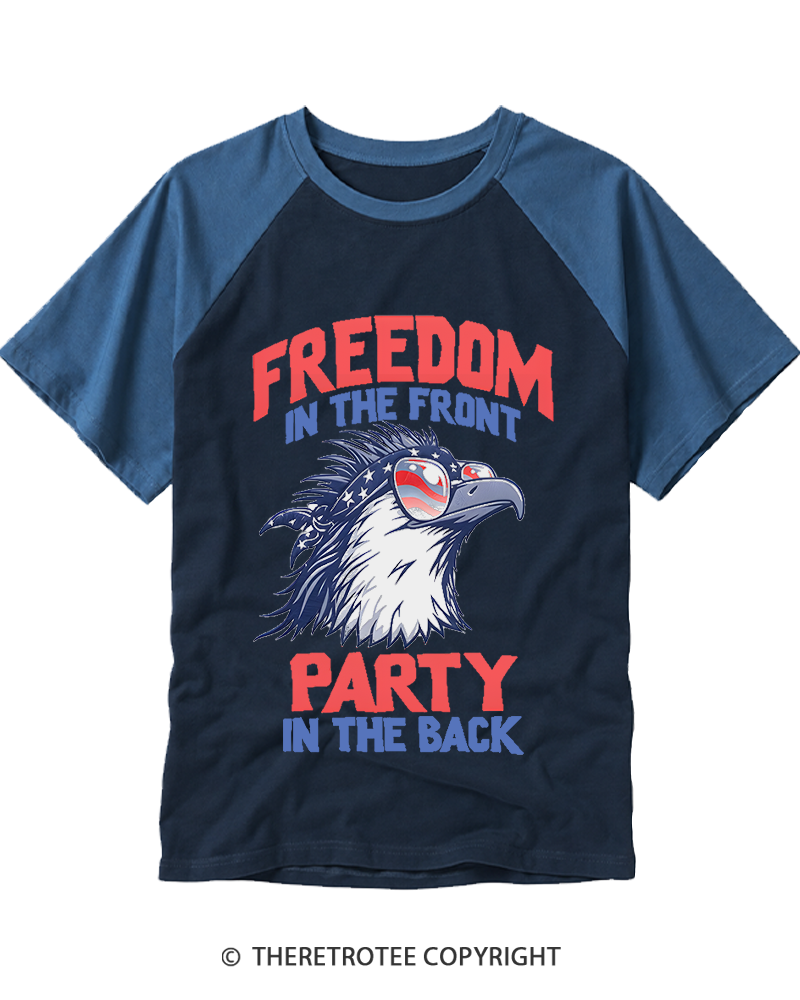 TheRetroTee Freedom In The Front, Party In The Back 1980s Raglan Baseball T-Shirt