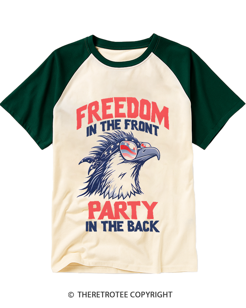 TheRetroTee Freedom In The Front, Party In The Back 1980s Raglan Baseball T-Shirt