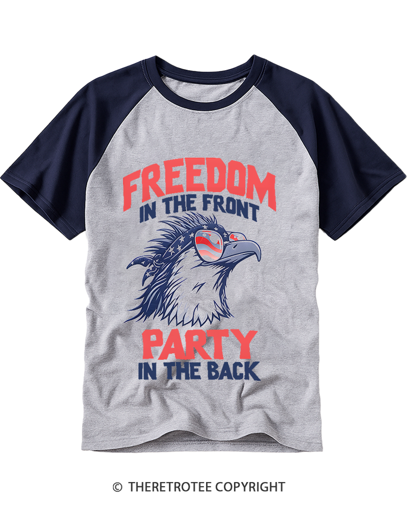 TheRetroTee Freedom In The Front, Party In The Back 1980s Raglan Baseball T-Shirt