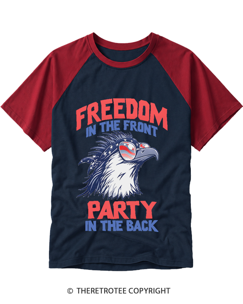 TheRetroTee Freedom In The Front, Party In The Back 1980s Raglan Baseball T-Shirt