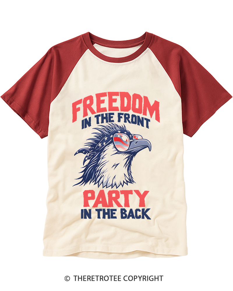 TheRetroTee Freedom In The Front, Party In The Back 1980s Raglan Baseball T-Shirt