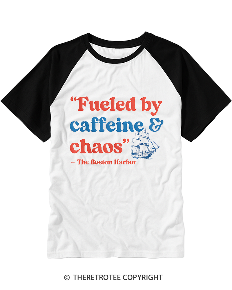 TheRetroTee Fueled By Caffeine and Chaos 1773 Raglan Baseball T-Shirt