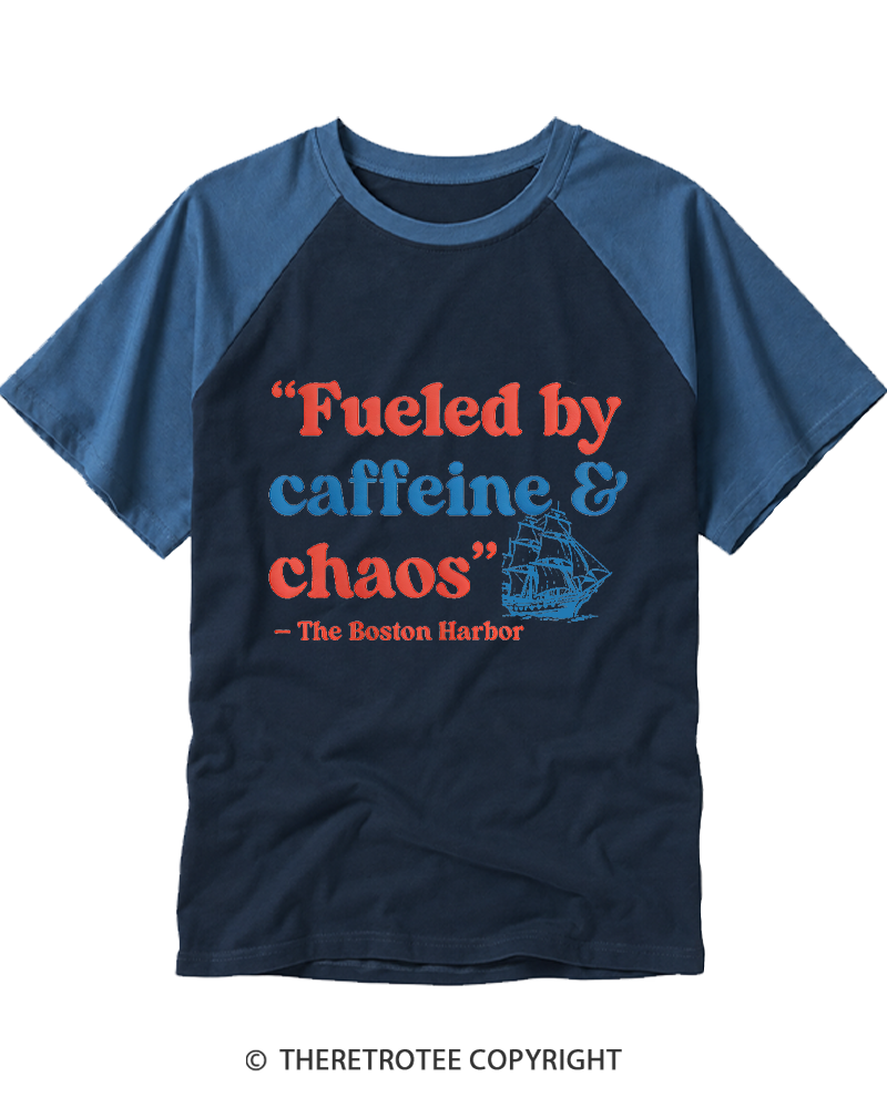 TheRetroTee Fueled By Caffeine and Chaos 1773 Raglan Baseball T-Shirt