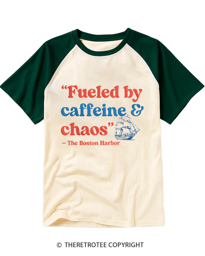 TheRetroTee Fueled By Caffeine and Chaos 1773 Raglan Baseball T-Shirt