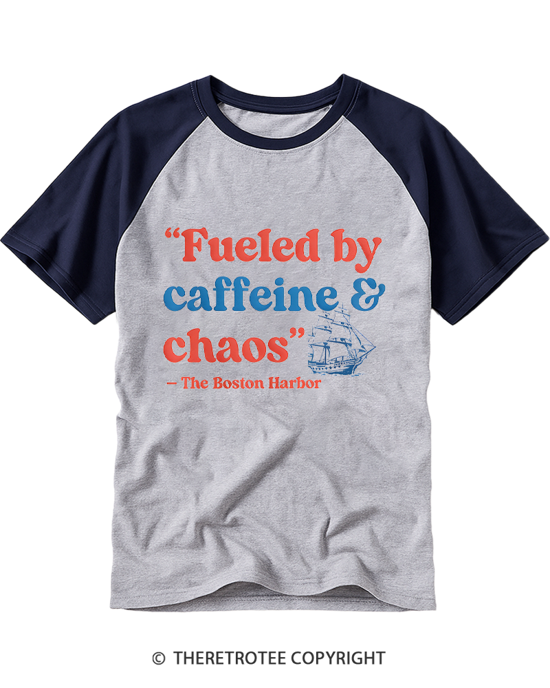 TheRetroTee Fueled By Caffeine and Chaos 1773 Raglan Baseball T-Shirt