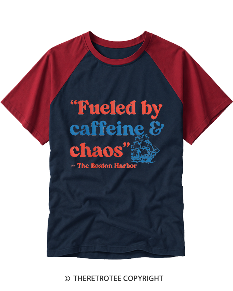 TheRetroTee Fueled By Caffeine and Chaos 1773 Raglan Baseball T-Shirt
