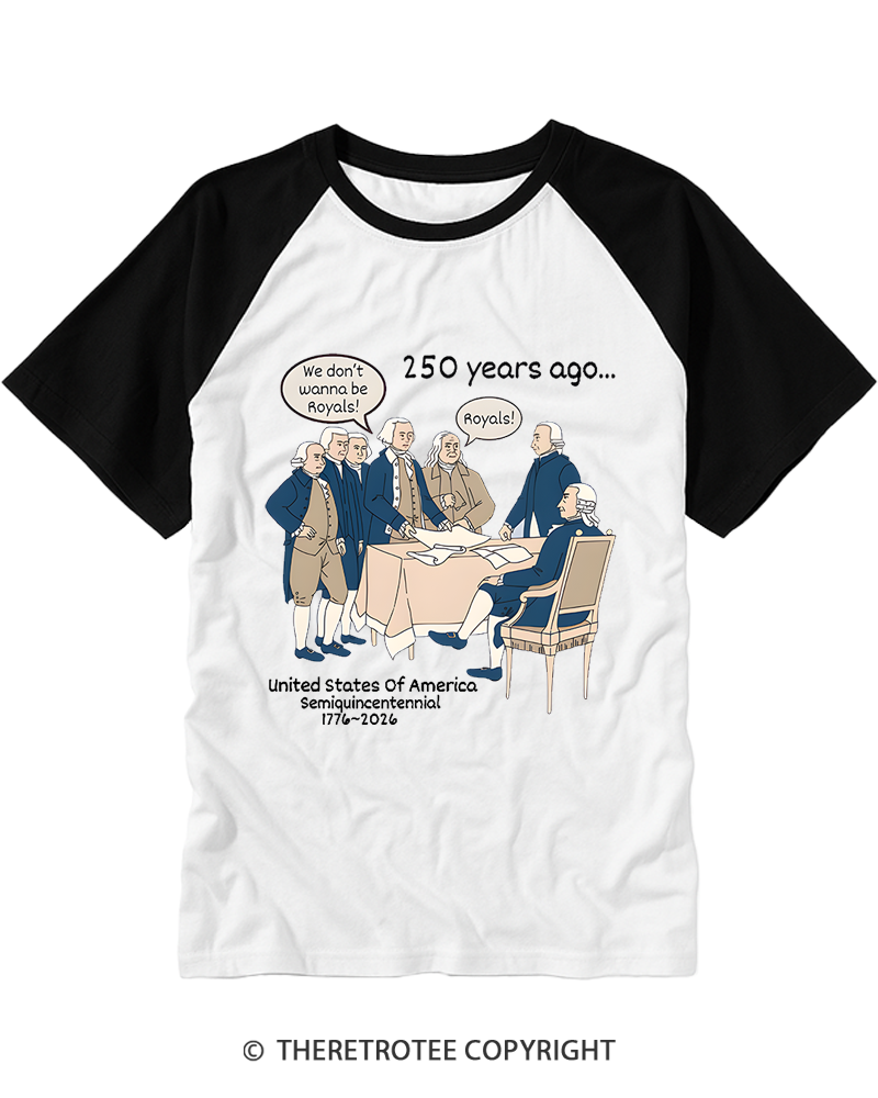 TheRetroTee Funny USA 250 History Raglan Baseball T-Shirt