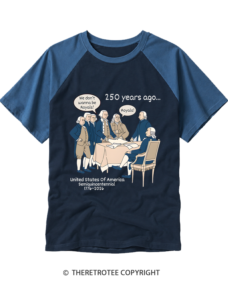 TheRetroTee Funny USA 250 History Raglan Baseball T-Shirt