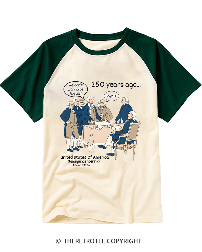 TheRetroTee Funny USA 250 History Raglan Baseball T-Shirt