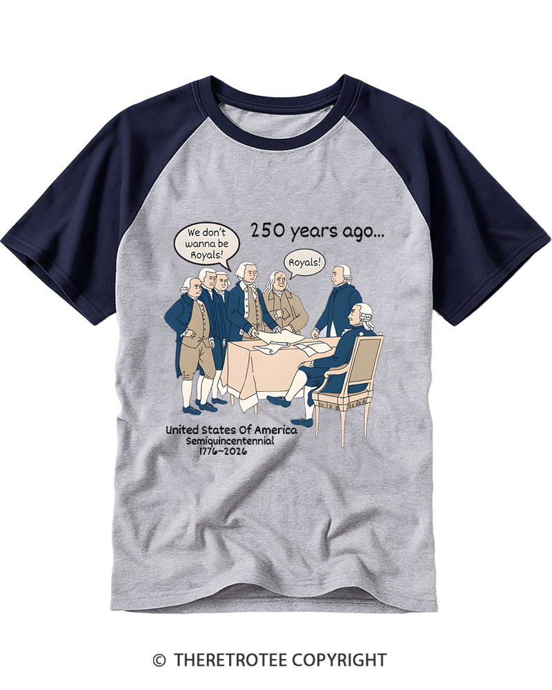 TheRetroTee Funny USA 250 History Raglan Baseball T-Shirt