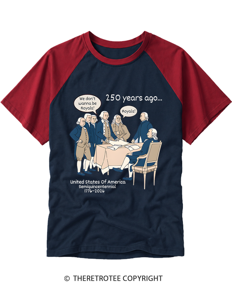 TheRetroTee Funny USA 250 History Raglan Baseball T-Shirt