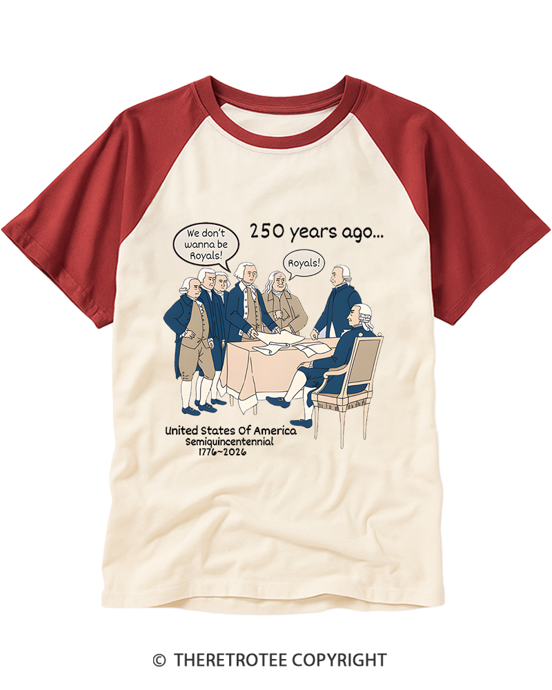 TheRetroTee Funny USA 250 History Raglan Baseball T-Shirt