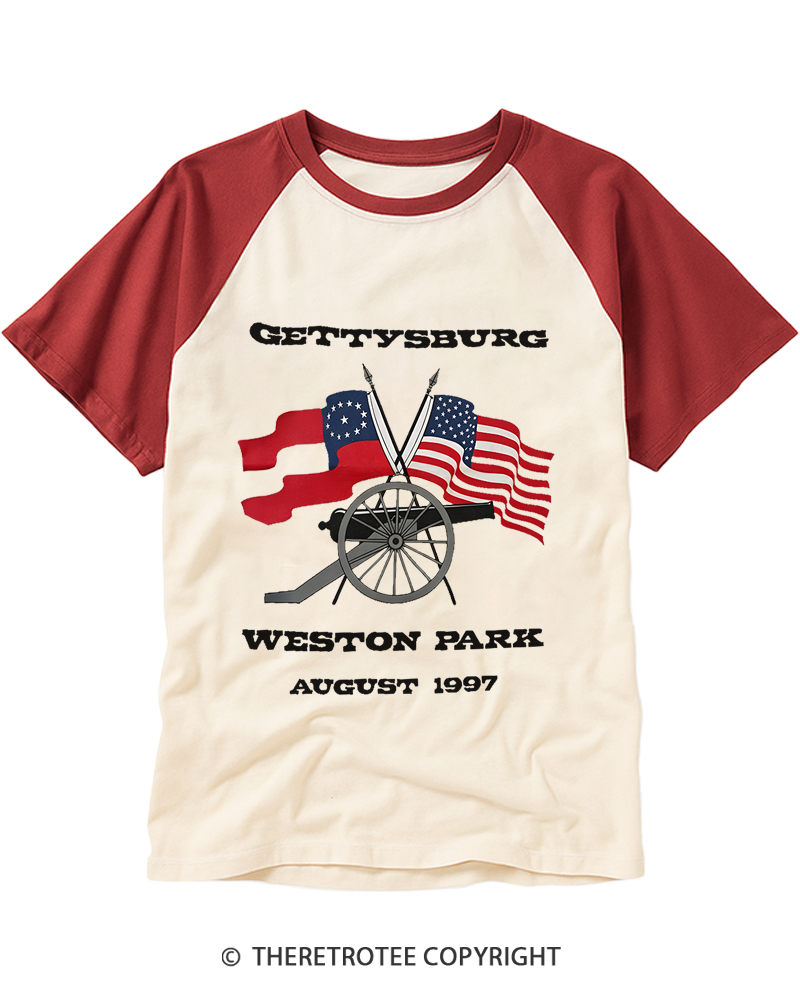 TheRetroTee Gettysburg National Military Park 1997 1863 Raglan Baseball T-Shirt