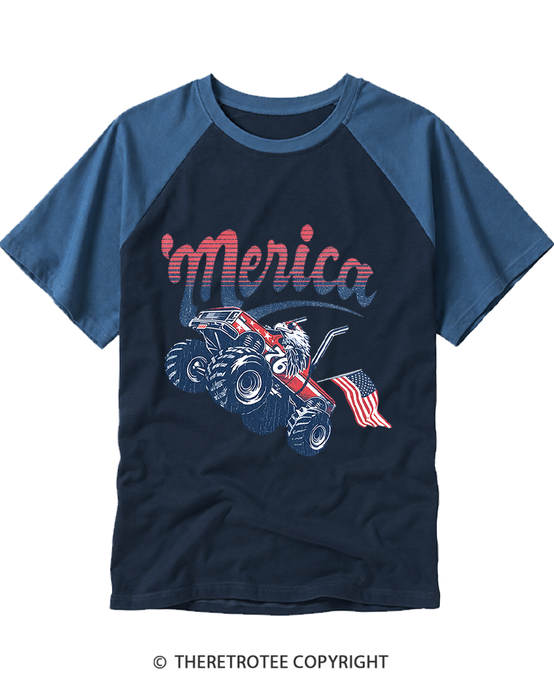 TheRetroTee Merica Monster Truck Raglan Baseball T-Shirt