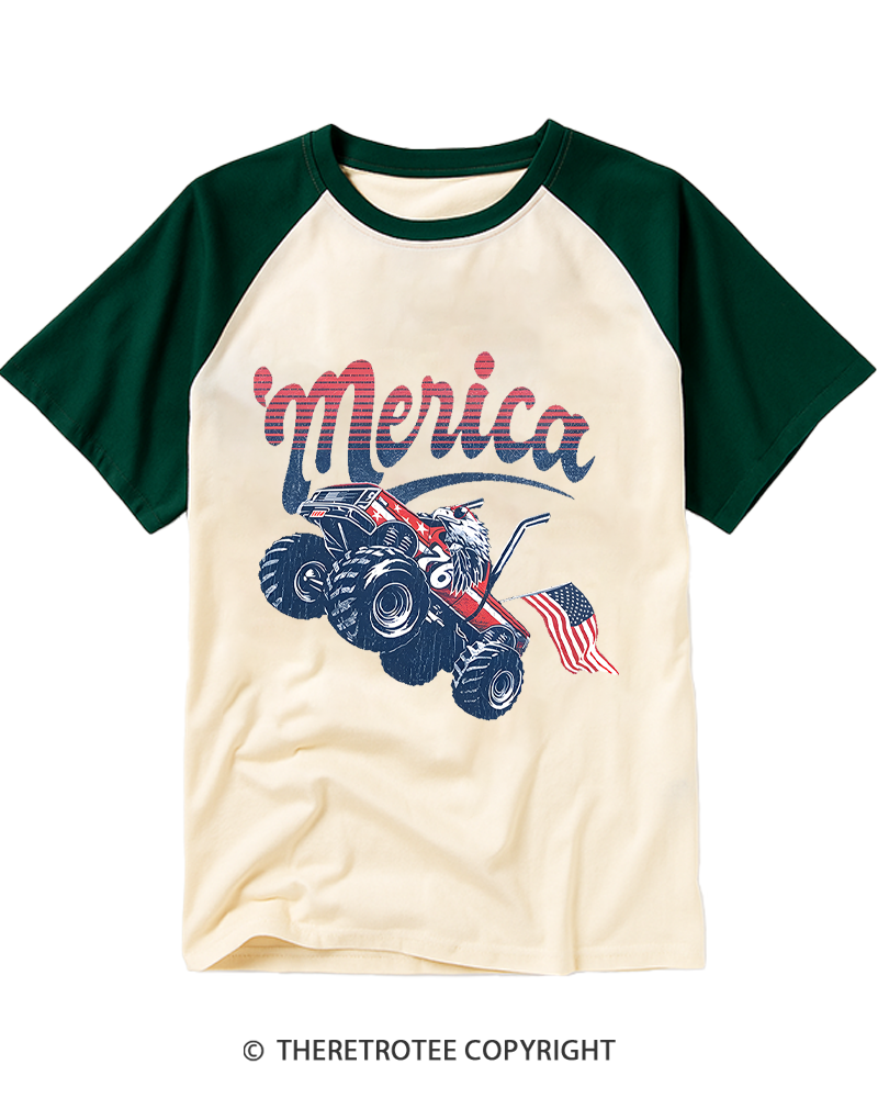TheRetroTee Merica Monster Truck Raglan Baseball T-Shirt