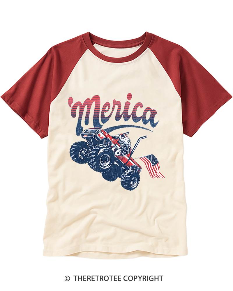 TheRetroTee Merica Monster Truck Raglan Baseball T-Shirt