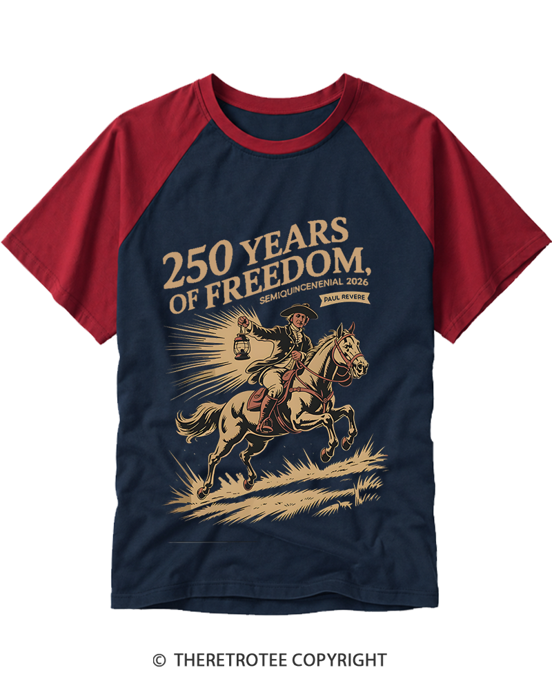 TheRetroTee Paul Revere Midnight Ride Design 1775 Raglan Baseball T-Shirt
