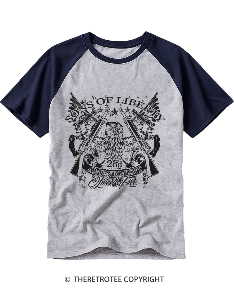 TheRetroTee Sons of Liberty 2nd Amendment Live Free 1776 Raglan Baseball T-Shirt