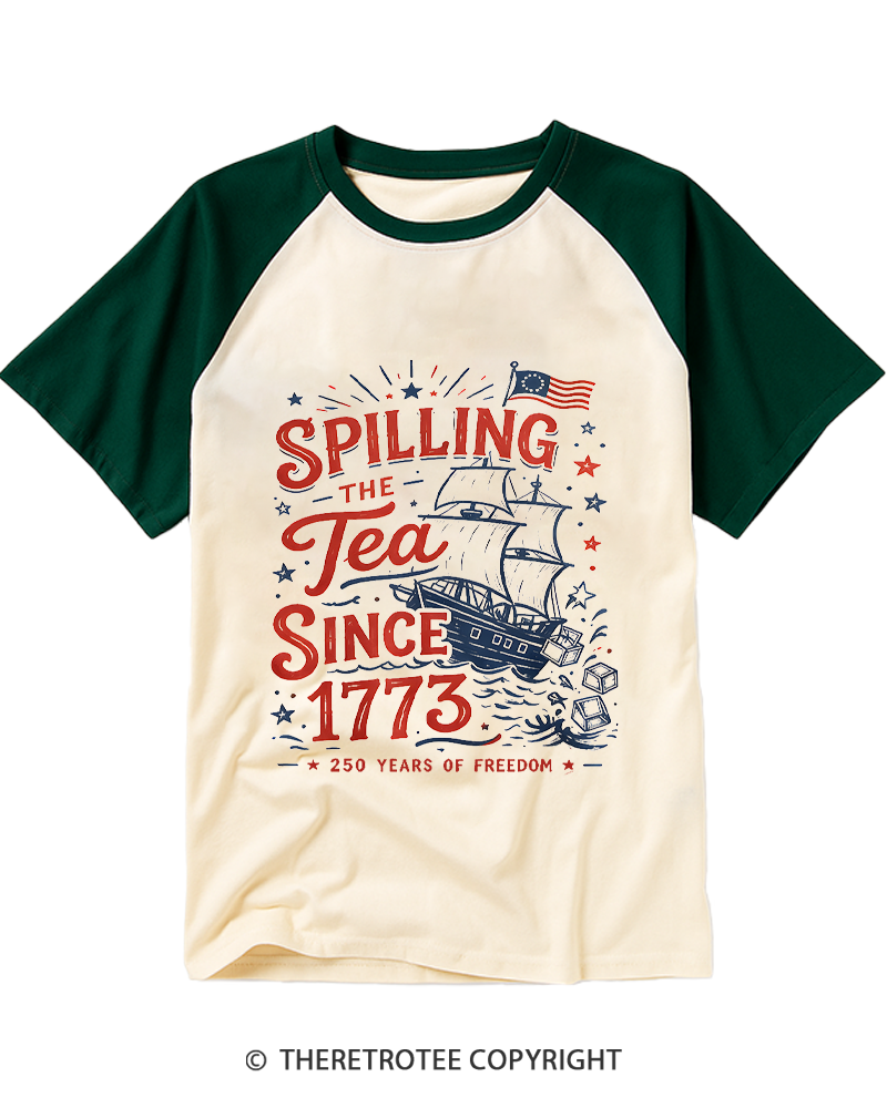 TheRetroTee Spilling The Tea Since 1773 Raglan Baseball T-Shirt