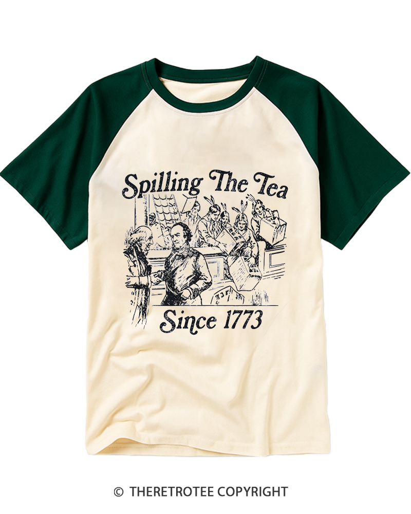 TheRetroTee Spilling The Tea Since 1773 Raglan Baseball T-Shirt