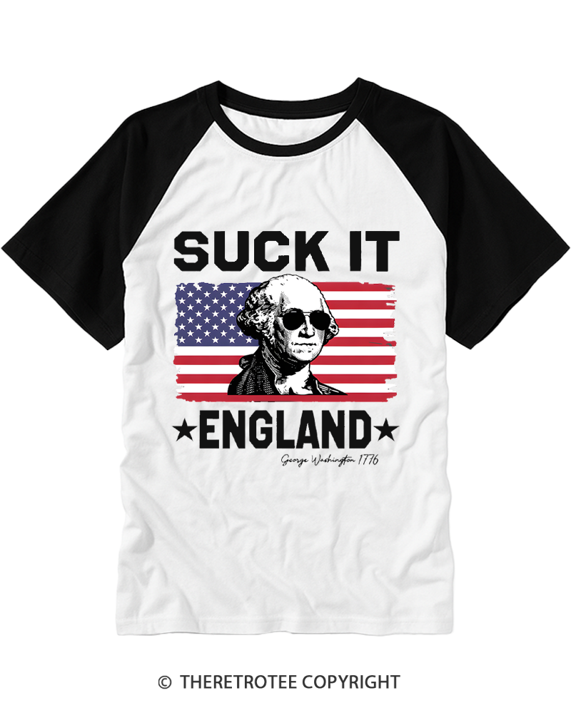 TheRetroTee Suck It England 1776 Raglan Baseball T-Shirt