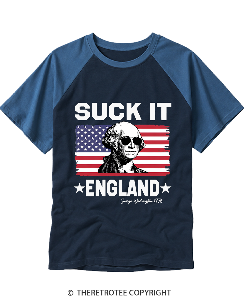 TheRetroTee Suck It England 1776 Raglan Baseball T-Shirt
