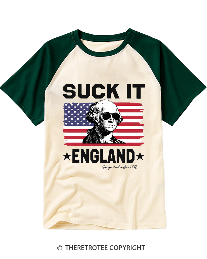 TheRetroTee Suck It England 1776 Raglan Baseball T-Shirt