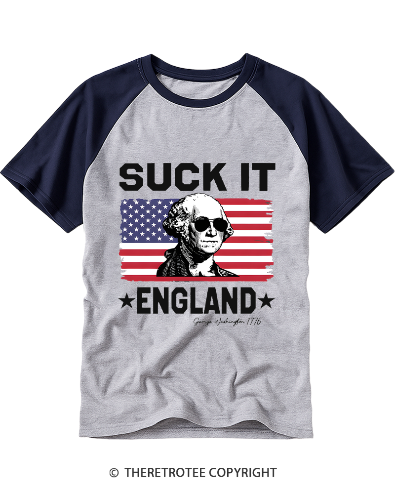 TheRetroTee Suck It England 1776 Raglan Baseball T-Shirt