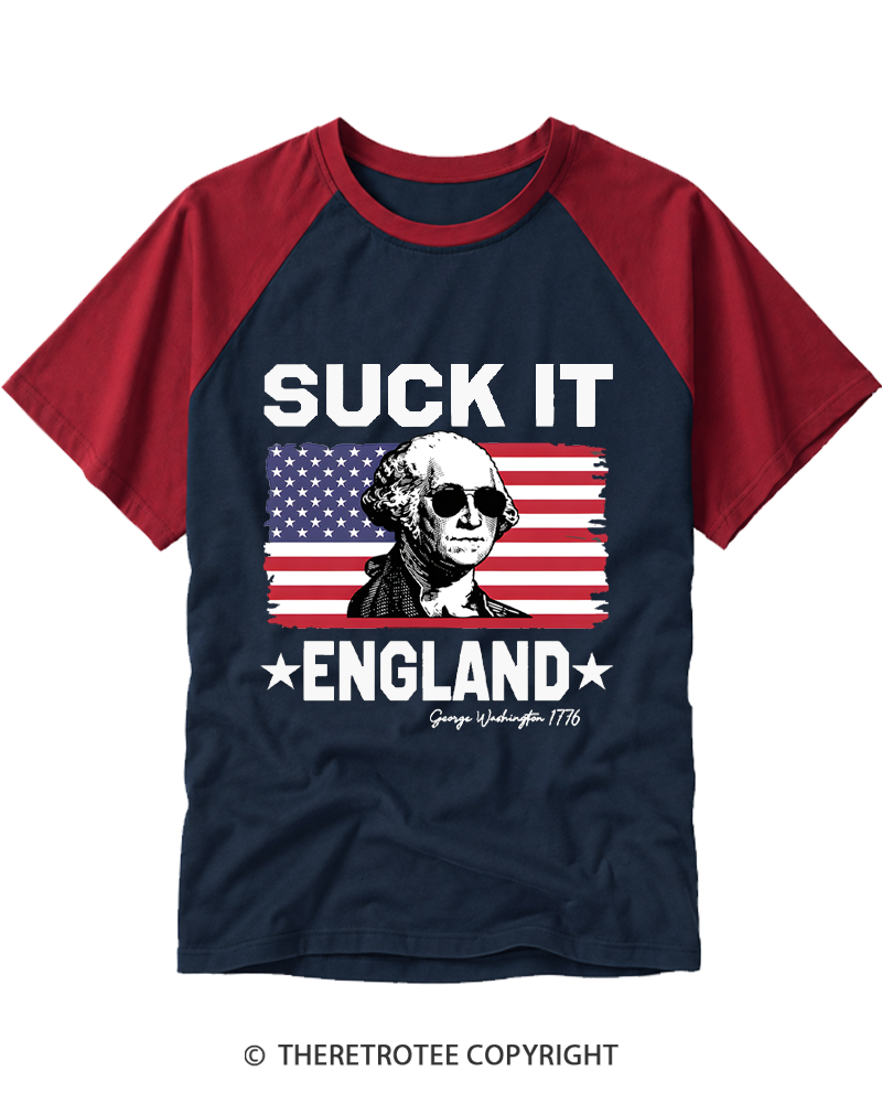 TheRetroTee Suck It England 1776 Raglan Baseball T-Shirt