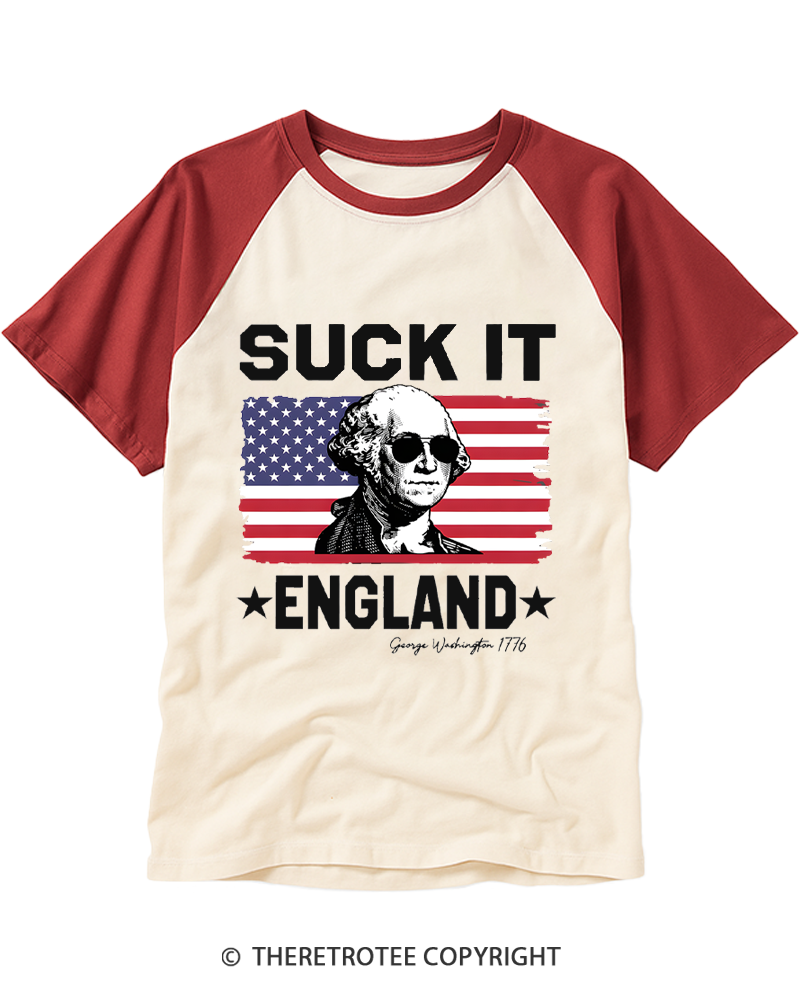 TheRetroTee Suck It England 1776 Raglan Baseball T-Shirt