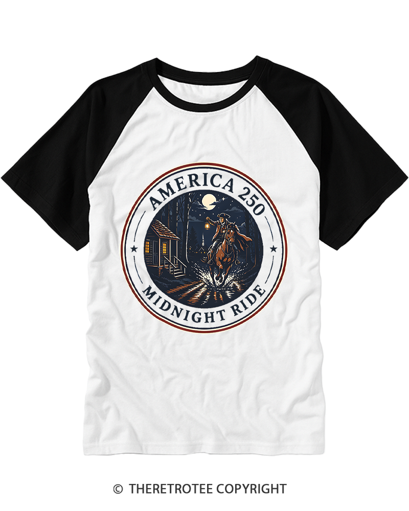 TheRetroTee The Midnight Ride America 250 Vintage 1775 Raglan Baseball T-Shirt