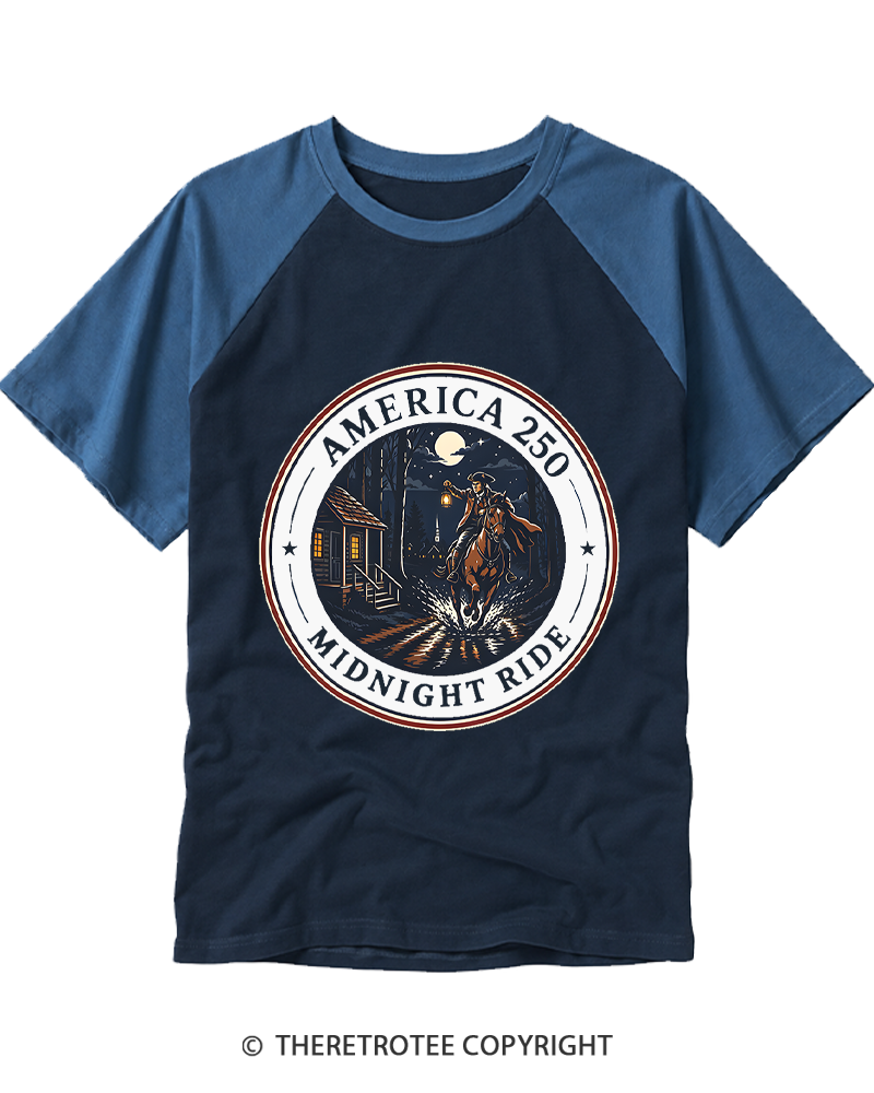 TheRetroTee The Midnight Ride America 250 Vintage 1775 Raglan Baseball T-Shirt