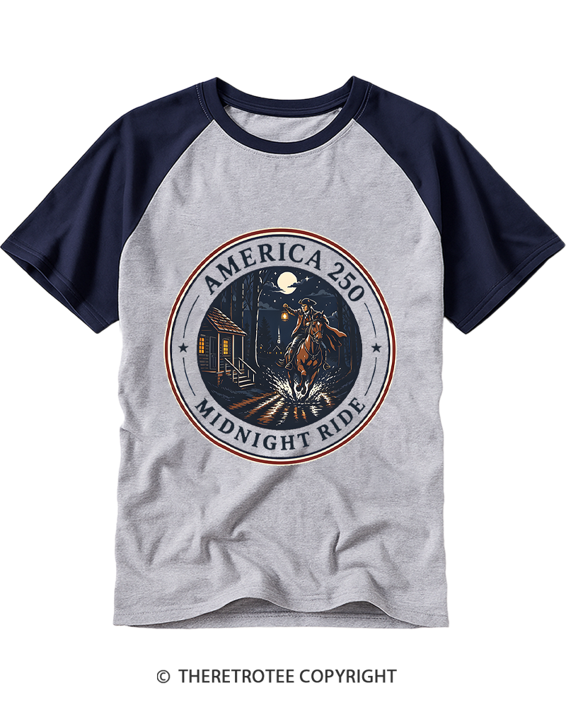 TheRetroTee The Midnight Ride America 250 Vintage 1775 Raglan Baseball T-Shirt