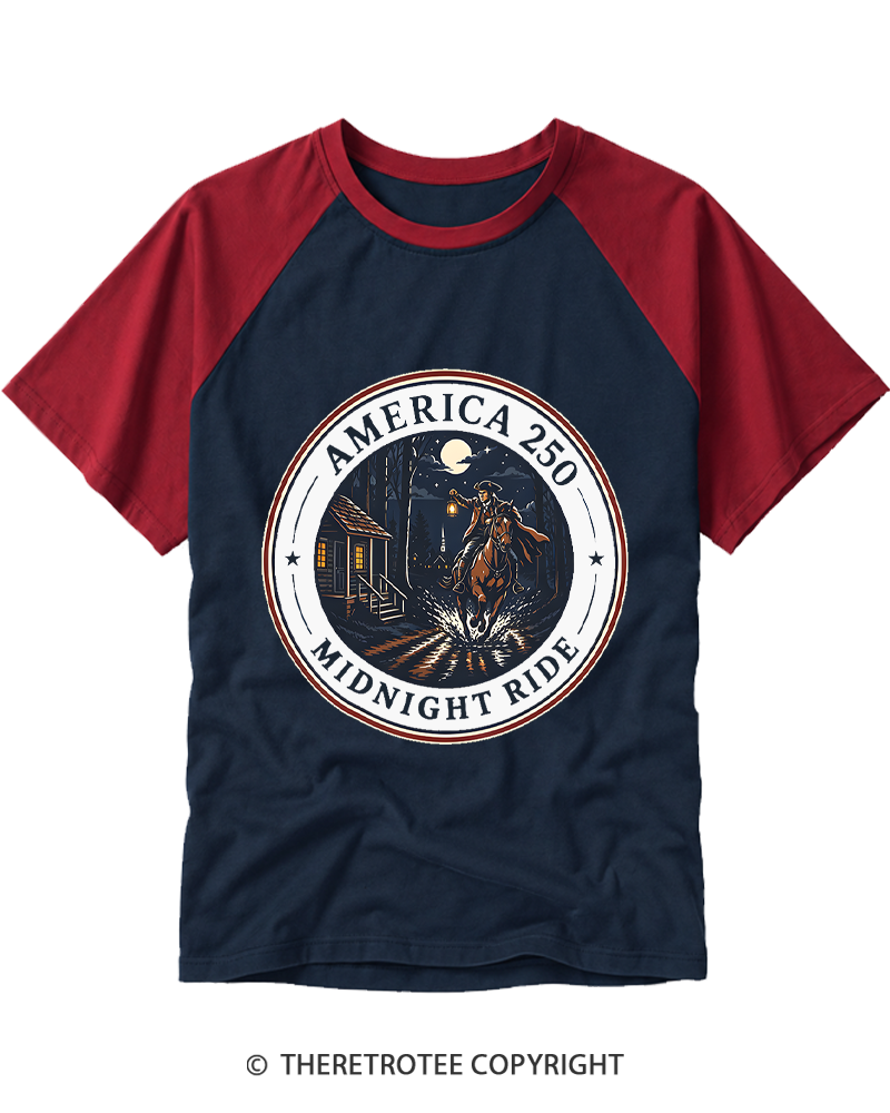 TheRetroTee The Midnight Ride America 250 Vintage 1775 Raglan Baseball T-Shirt