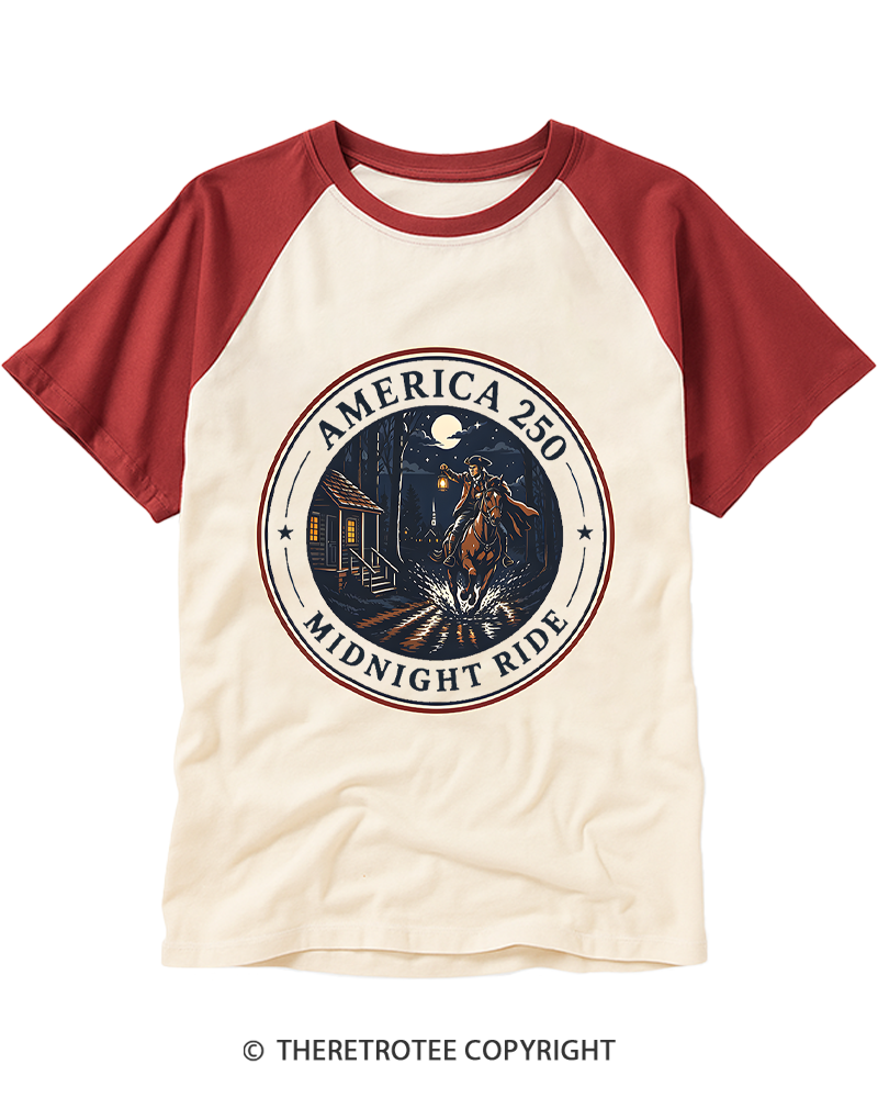 TheRetroTee The Midnight Ride America 250 Vintage 1775 Raglan Baseball T-Shirt