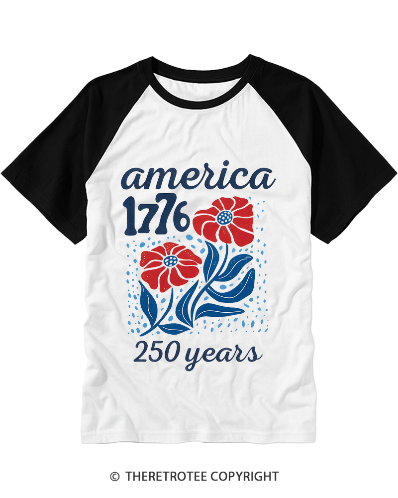 TheRetroTee USA 250th America Anniversary Raglan Baseball T-Shirt