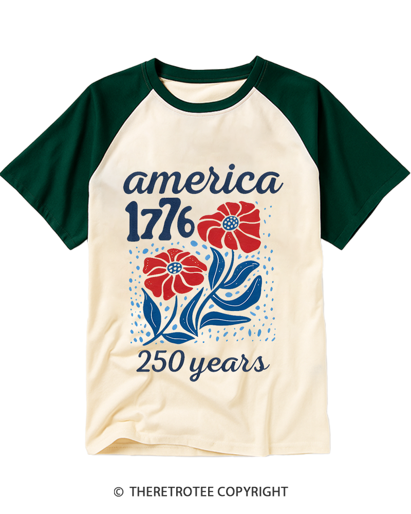 TheRetroTee USA 250th America Anniversary Raglan Baseball T-Shirt