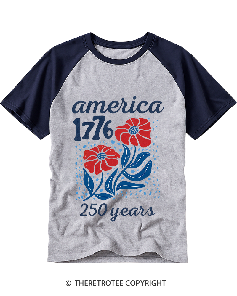 TheRetroTee USA 250th America Anniversary Raglan Baseball T-Shirt