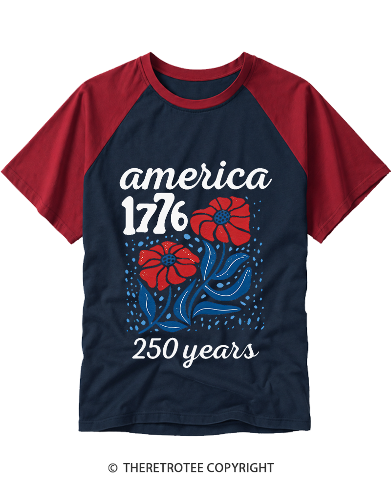 TheRetroTee USA 250th America Anniversary Raglan Baseball T-Shirt